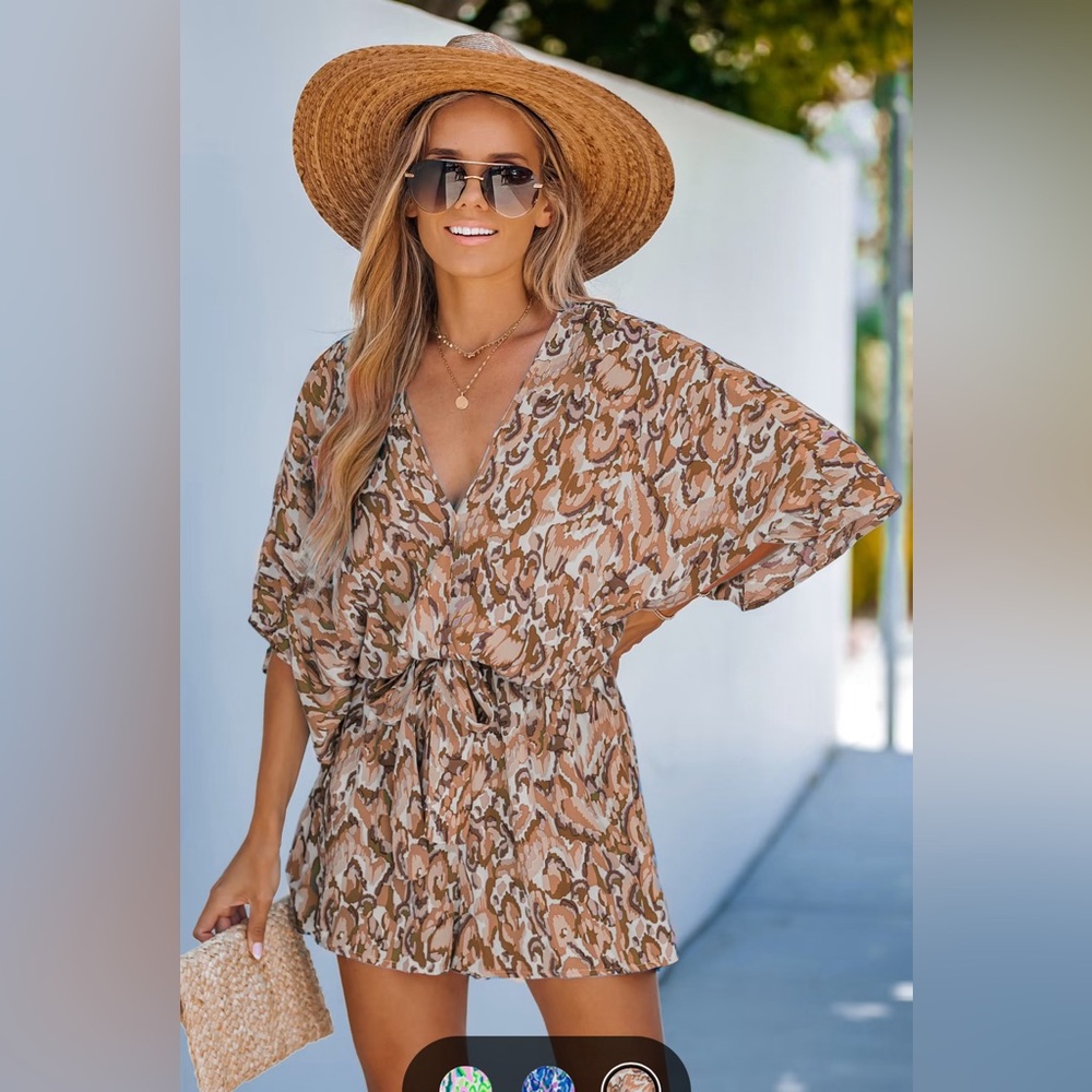 Coffee Brown Plunging Neck Loose Leg Romper, size S